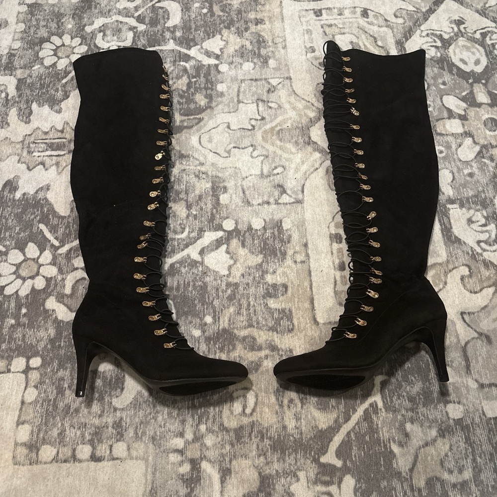 Journee Collection Black Over the Knee Lace-Up Boots